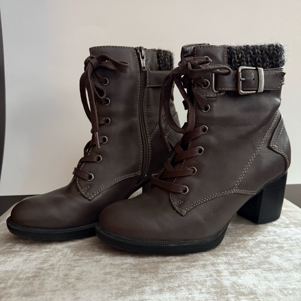 Brown Lace-Up Ankle Boots
